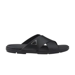 Шлепанцы Prada Leather Criss Cross Slide 'Black', черный