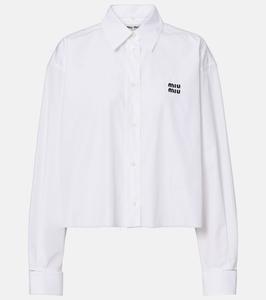 Короткая рубашка из хлопкового поплина Miu Miu, белый