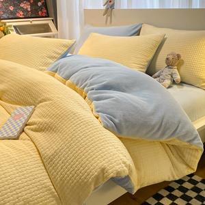 Комплект постельного белья MUJI с 3D-резным узором, 4 предмета, 220х240/245х265 см, вафельный узор/желто-серый