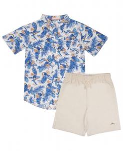 Детский комплект: рубашка с коротким рукавом в гавайском стиле на пуговицах и шорты Tommy Bahama, Cream/blue
