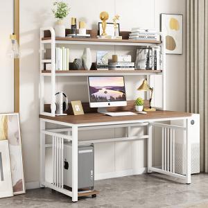 Компьютерный стол Xinmeikai с полками, белая рама + темный орех, 100x60x170 см