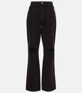 Расклешенные джинсы с высокой посадкой и потертостями в стиле 90-х Re/Done, цвет washed blk w/rip