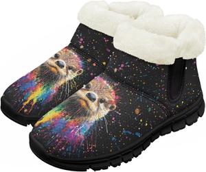 Зимние сапожки для малышей, теплые снежные ботинки, уютные пушистые детские ботильоны, уличная модная обувь для мальчиков и девочек Chririnla, Ink-Splashed Otter