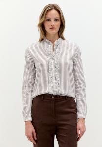 Блуза More & More GESTREIFTE STRETCH-RÜSCHEN, White Espresso Brown Woven Blouse Stripe/White