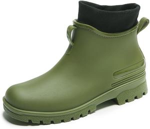 Женские резиновые сапоги для улицы Модные женские резиновые сапоги с утеплителем, водонепроницаемые, противоскользящие, износостойкие взрослые водонепроницаемые обувь однотонного цвета из резины Hhhchpm, Green Velvet