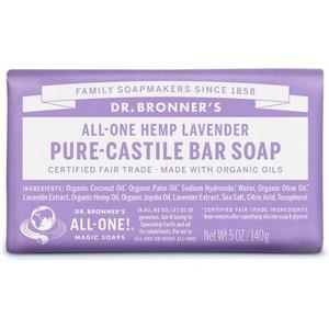 Кусковое мыло Dr Bronner'S Lavender Pure-Castile с органическими маслами для лица, тела и волос Сертифицировано по справедливой торговле и подходит для веганов, батончик 140 г, Dr. Bronner'S
