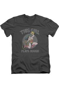 Футболка с коротким рукавом и V-образным вырезом для взрослых с героями комиксов DC Plays Rough Gildan, цвет charcoal