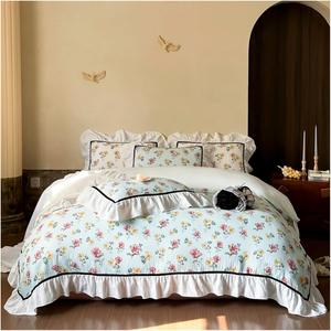YUSIWOAL Комплект постельного белья французские цветы рюши хлопковая двухслойная жатка