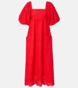 Хлопковое миди-платье с вышивкой ришелье Farm Rio, красный