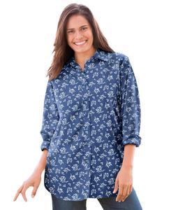 Рубашка с длинным рукавом идеального размера для полных женщин Woman Within, Royal navy linear floral