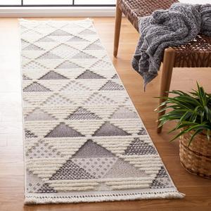 Ковер-дорожка SAFAVIEH, 67 x 244 см, Urban Collection - , Grey & Ivory, дизайн с бахромой в стиле mid-century modern, не линяет и прост в уходе, идеален для помещений с высокой проходимостью в гостиной, спальне (URB206F)