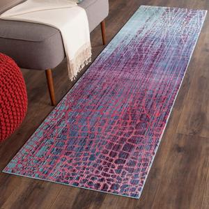 Ковер-ковер-дорожка SAFAVIEH, 69 x 366 см, Valencia Collection, Blue & Fuchsia, дизайн в стиле бохо шик с эффектом потертости, не линяет и прост в уходе, идеален для помещений с высокой проходимостью в гостиной, спальне (VAL204D)