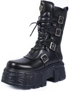 ZPRGZPG Женские черные готические боевые ботильоны на щиколотку с круглым носком, высокой платформой, массивной подошвой, шнуровкой и боковой молнией, панк-мотоботы