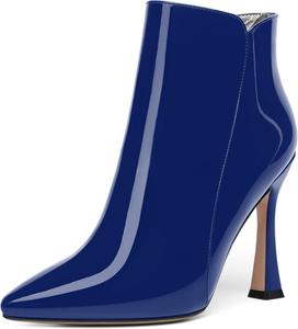 Женские офисные ботильоны WAYDERNS с острым носком, на молнии, однотонные, лакированные, с высоким каблуком 4 дюйма, Royal Blue