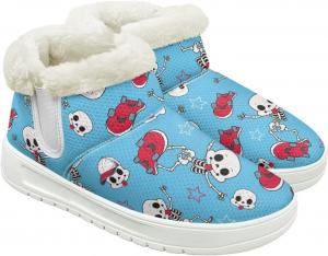 Женские зимние ботинки с меховой подкладкой, теплые зимние ботинки для женщин, уличная обувь на каждый день, зимние ботинки без шнурков Fuojuvelie, Skull Halloween