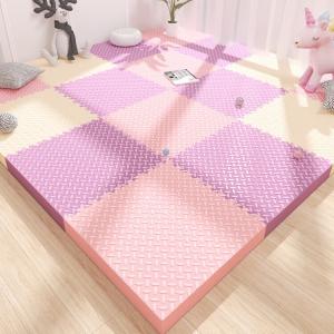 Budis Ковер 60х60 см из толстого пеноматериала, детский игровой мат, 6 штук, бежевый + розовый + фиолетовый, для дома