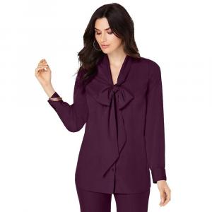 Женская блузка больших размеров с длинными рукавами и бантом Roaman's, цвет Dark Berry
