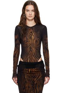 Многослойный сетчатый боди с принтом на деревянной основе Jean Paul Gaultier, мультиколор