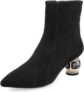 Женские ботильоны XYD с кристаллами, низкий каблук, короткие, зауженный носок, модные ботинки до щиколотки с боковой молнией, удобная обувь для платья, Black