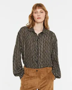 Женская рубашка с принтом и воротником-стойкой Andam, черный/бежевый