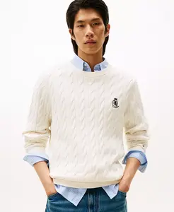 Мужской классический свитер с косой и гербом Tommy Hilfiger, слоновая кость/кремовый