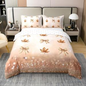 Erosebridal Хлопковый чехол для одеяла с осенним принтом и блестящими бантами, Brown and Orange
