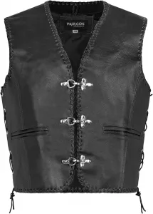 Кожаный жилет PAULGOS BW6 с капюшоном, байкерский жилет в стиле рокер, жилет для мотоклуба, черный, black
