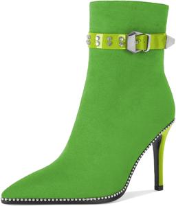 Younton Женские ботильоны на высоком каблуке-стилет с бусинами, заостренным носком, боковой молнией и пряжкой, из матовой кожи, 3,5 дюйма