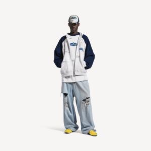 Мужское худи на молнии с рукавами реглан оверсайз banana в грязно-белом/синем цвете BALENCIAGA, синий/грязно-белый