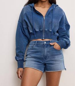 Джинсовый худи с молнией Jeanius в цвете индиго GOOD AMERICAN