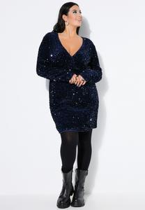 Платье Studio Untold SEQUINED LONG SLEEVE V-NECK, Navy/Dark Blue