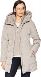 Зимнее пальто Cole Haan Women's Taffeta Down with Bib Front and Dramatic Hood, серый