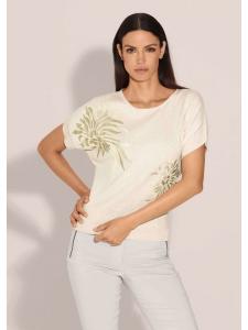 MADELEINE Свитер с короткими рукавами и блестящим цветочным принтом жемчужно-белого/многоцветного цвета