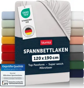 Простыня на резинке 120 x 190 см - Дышащая простыня из микрофибры в цвете Лунно-серый - Простыня на резинке для свежего и комфортного сна Blumtal