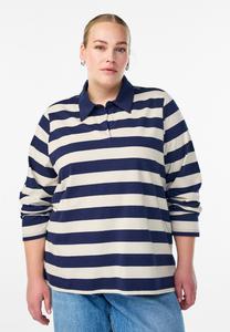 Поло Zizzi MIT BREITEN STREIFEN, Peacoat W Birch Str/Dark Blue