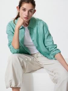 Рубашка Uniqlo Premium Linen Long Sleeve, 54 зеленый