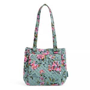 Хлопковая сумка Vera Bradley Multi-Compartment Shoulder Satchel Purse, зеленовато-голубой/зеленый/розовый