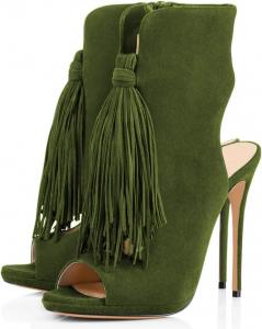 Женские сандалии FSJ с открытым носком, ремешком на пятке, высокие каблуки, бахрома на ботильонах, стильные шпильки с кисточками, обувь для летних нарядов, размеры US 4-15, Olive