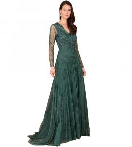 Женское платье А-силуэта с бисером и рукавами Lara, Green