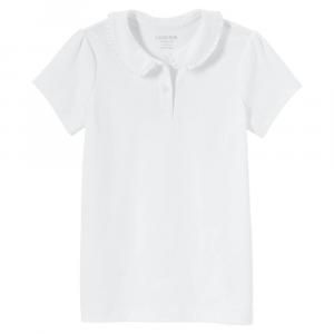 Школьная форма Lands' End для девочек 4–16 лет, трикотажная рубашка с короткими рукавами и воротником Питера Пэна с рюшами, белый