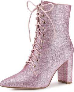 Женские блестящие ботильоны Allegra K с острым носком и устойчивым каблуком на Хэллоуин, Pink