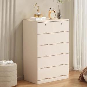 Yu Senyi Комод для гостиной и спальни настенный, теплый белый, кремовый, черный плоский фасад, 7 ящиков