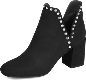 Женские стильные ботильоны FSJ с заклепками, вырезом V, закрытым круглым носком, заклепки, на западный манер, с массивным каблуком средней высоты, слипоны, размеры 4-15 US, Black
