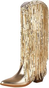 Женские ковбойские ботинки Roimaash Fashion Fringe до щиколотки, 312 Gold