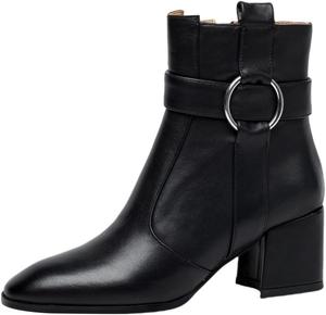 Женские ботильоны TinaCus с круглым носком, ручной работы, на массивном каблуке, из натуральной кожи, с молнией и декоративным кольцом, Black