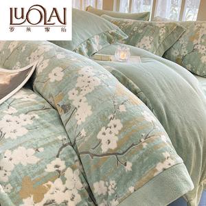 LUOLAI HOME Комплект постельного белья из 4 предметов, простыня на резинке 180 см, пододеяльник 200x230 см, цвет коричнево-зеленый молочный вельвет Sierne