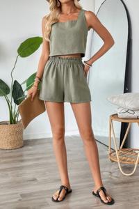 Двухкомплектный сет с квадратным вырезом и эластичной талией TRUEDAMES, зеленый