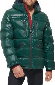 Мужская блестящая стеганая куртка Tommy Hilfiger Mens с логотипом средней толщины, Green