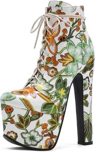 Женские сексуальные ультра-высокие ботильоны на платформе с боковой молнией, модные с цветочным принтом и шнуровкой, короткие ботинки LYYSKY, Yellow