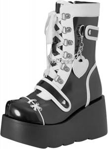 Женские ботинки SHEMEE с клиновидной платформой и байкерским стилем, Y2K панк, для езды на мотоцикле, с массивным каблуком, молнией, шнуровкой и на щиколотке, Black